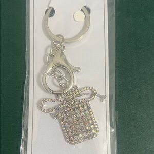 Bow Gift-Box Keychain - Silver Tone with colorful rhinestones